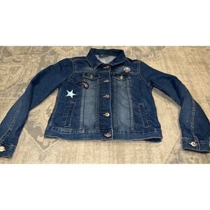 Wonder Nation Girl's Denim Jean Jacket Sz 10/12 Large Embroidery Unicorn Rainbow